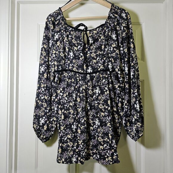 Umgee USA Women’s Black Dark Floral High Low Babydoll Velvet Trim Size Medium - Picture 9 of 11